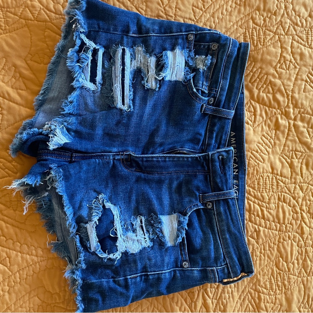 American Eagle Outfitters Distressed Blue Ripped Denim Cutoff Shorts